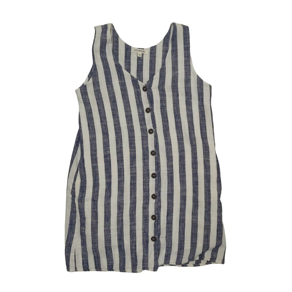 First Monday women's striped linen blend button down shift dress Size medium